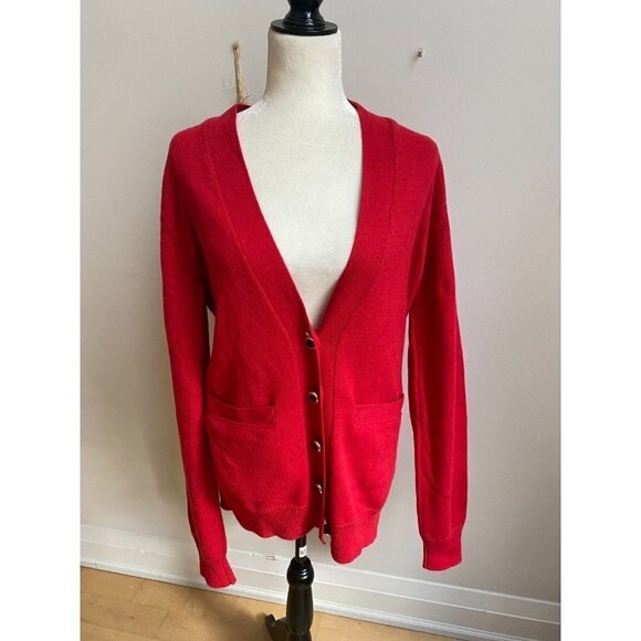 MERYLL Rogge BNWOT womens cashmere draped cutout red cardigan NEW button up - Picture 2 of 9